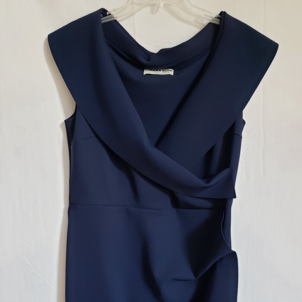Chiara Boni La Petite Robe - Off the Shoulder Navy Blue Maxi Dress. Size 50 - Picture 4 of 7